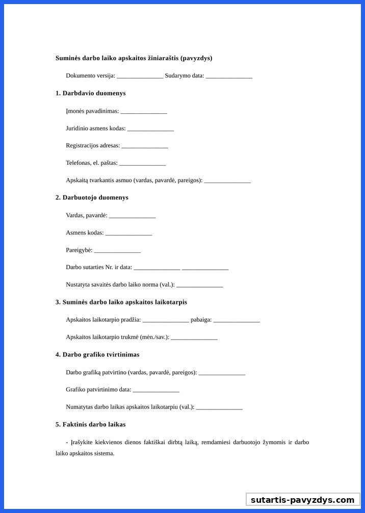 Suminė Darbo Laiko Apskaita Pavyzdys