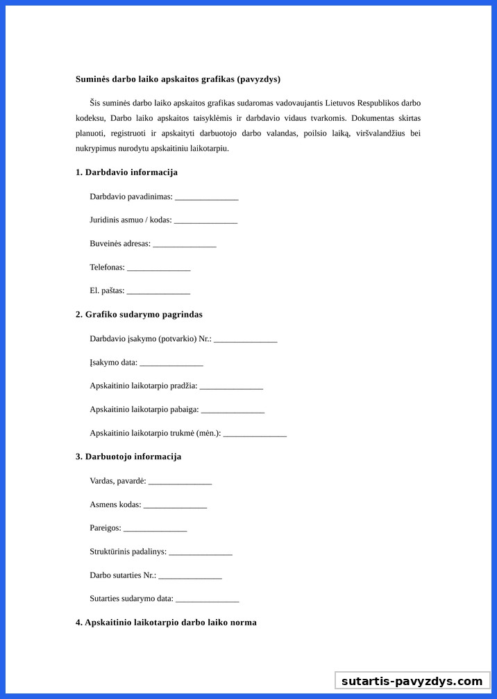 Suminės Darbo Laiko Apskaitos Grafikas Pavyzdys