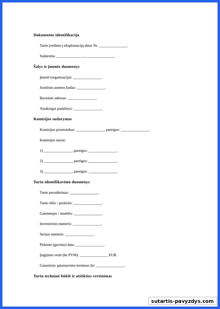 Turto Įvedimo Į Eksploataciją Aktas Pavyzdys