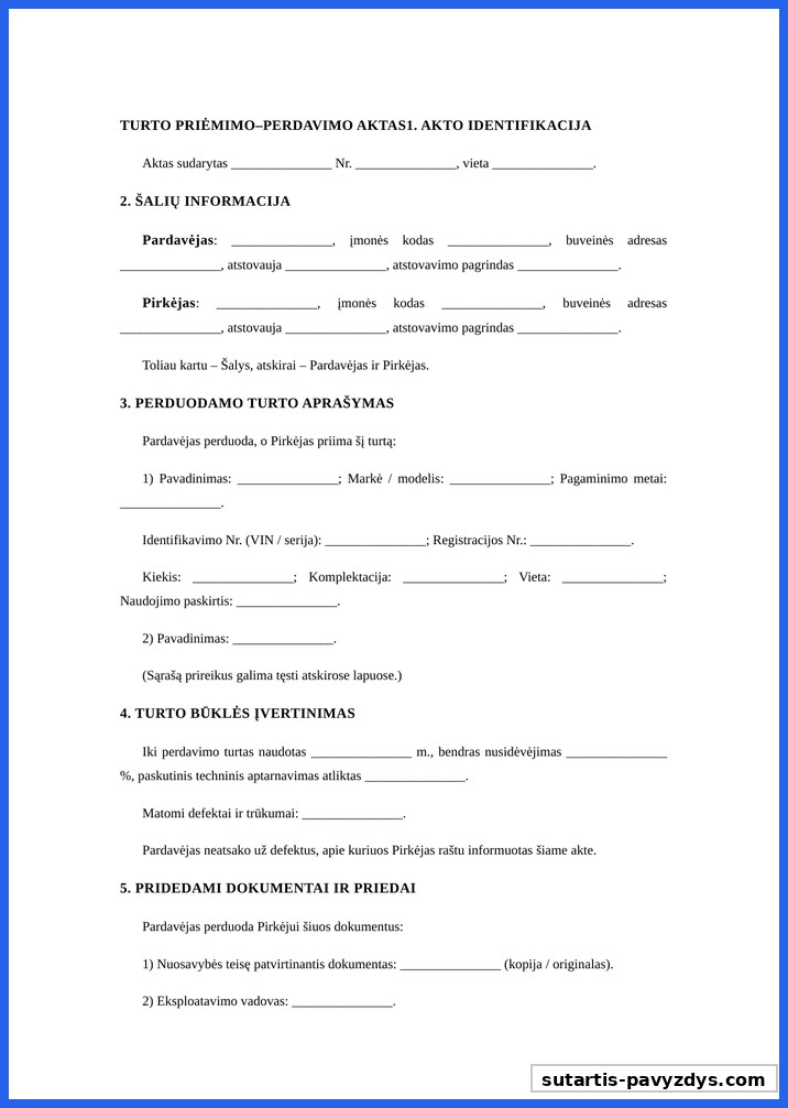 Turto Priėmimo Perdavimo Aktas Pavyzdys