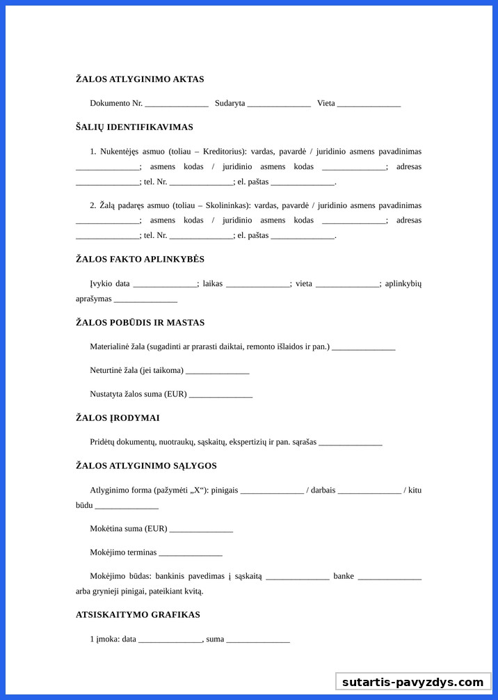 Žalos Atlyginimo Aktas Pavyzdys